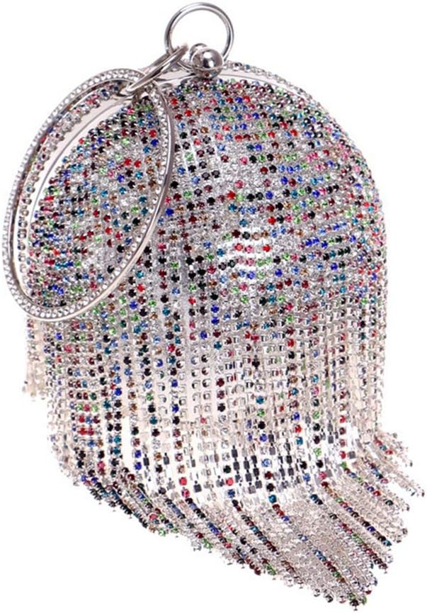 UMREN Women Round Ball Crystal Evening Clutch Purse Tassel Wedding Party Hand Bags