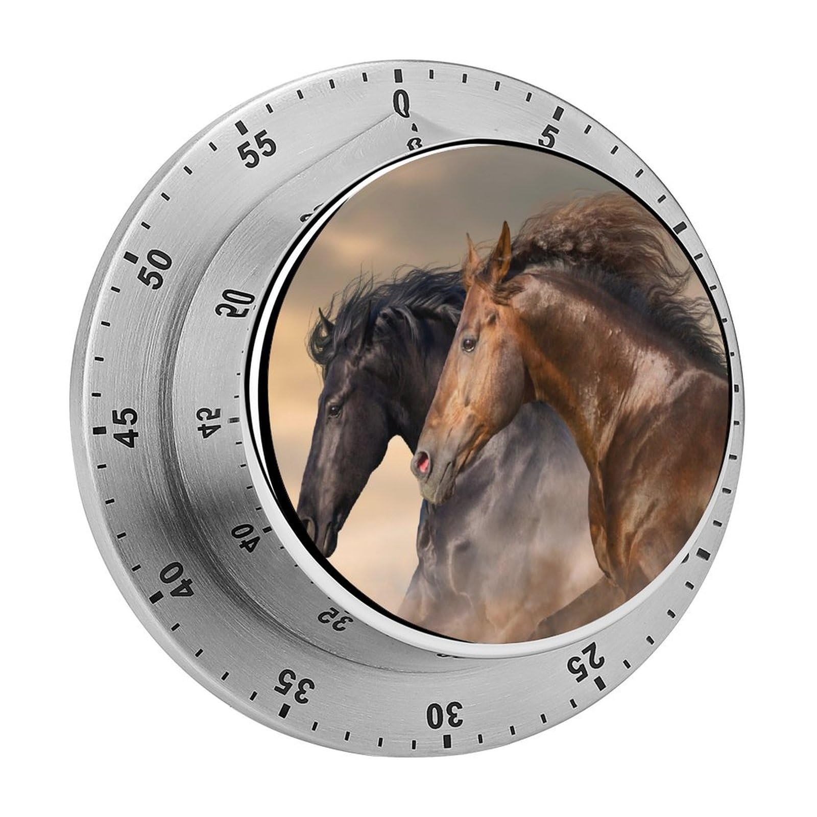Mechanical Timer Horse Brown Black Magnetic Stainless Steel For Cooking Fitness Baking Learning Kitchen 8cm