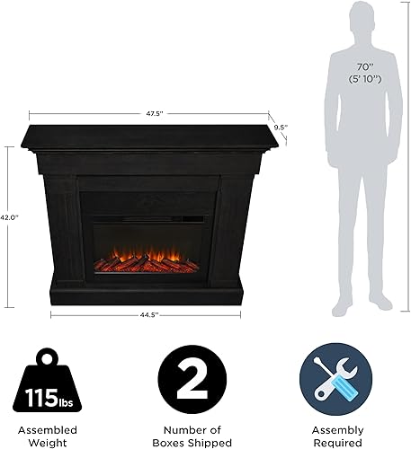 Miniatura 4 de Real Flame Crawford - Chimenea eléctrica delgada para interiores de 48 pulgadas con repisa para sala de estar o dormitorio, inserto de chimenea