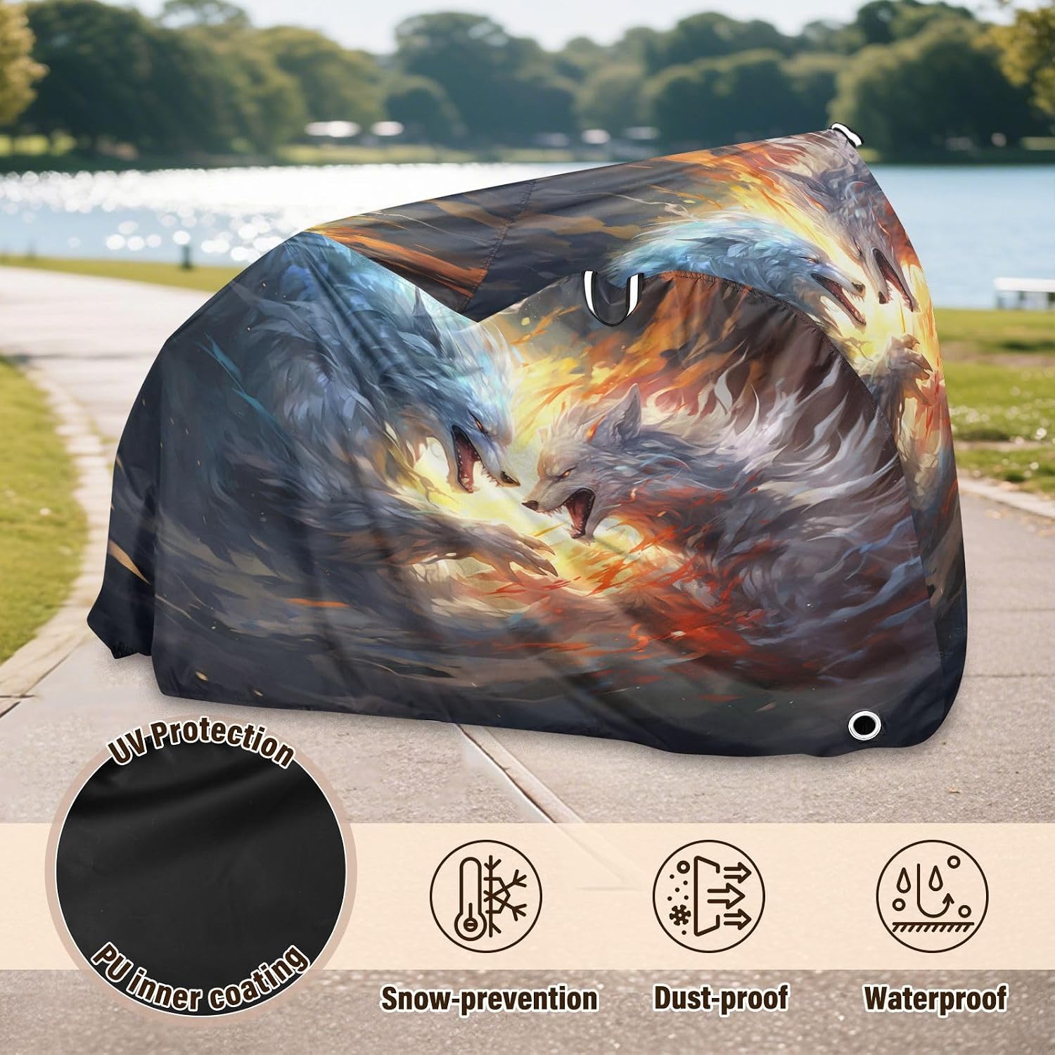ALAZA Wolves Fighting Bike Cover Waterproof Outdoor Ebike Bicycle Covers Tarp Protection for 1/2 Bikes, Sun UV Dust Wind Proof