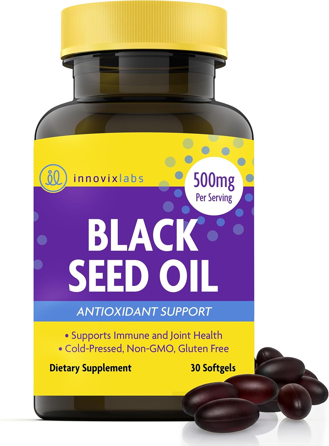InnovixLabs Black Seed Oil 500mg, Cold Pressed Nigella Sativa (30 Softgels)
