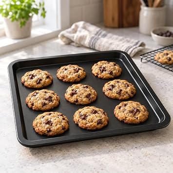 Baking Trays for Oven Non Stick Set of 3, 32cm Heavy Duty Carbon Steel Baking Tray Set, Oven Tray, Baking Sheet, Roasting Tray, Dishwasher Safe Easy to Clean Oven pan Set by BLUES®