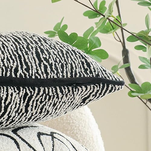 Miniatura 4 de Jonhier Funda de almohada abstracta con textura bohemia y negra y blanca, geométrica, cuadrada, minimalista, para sofá, cama, funda de felpilla