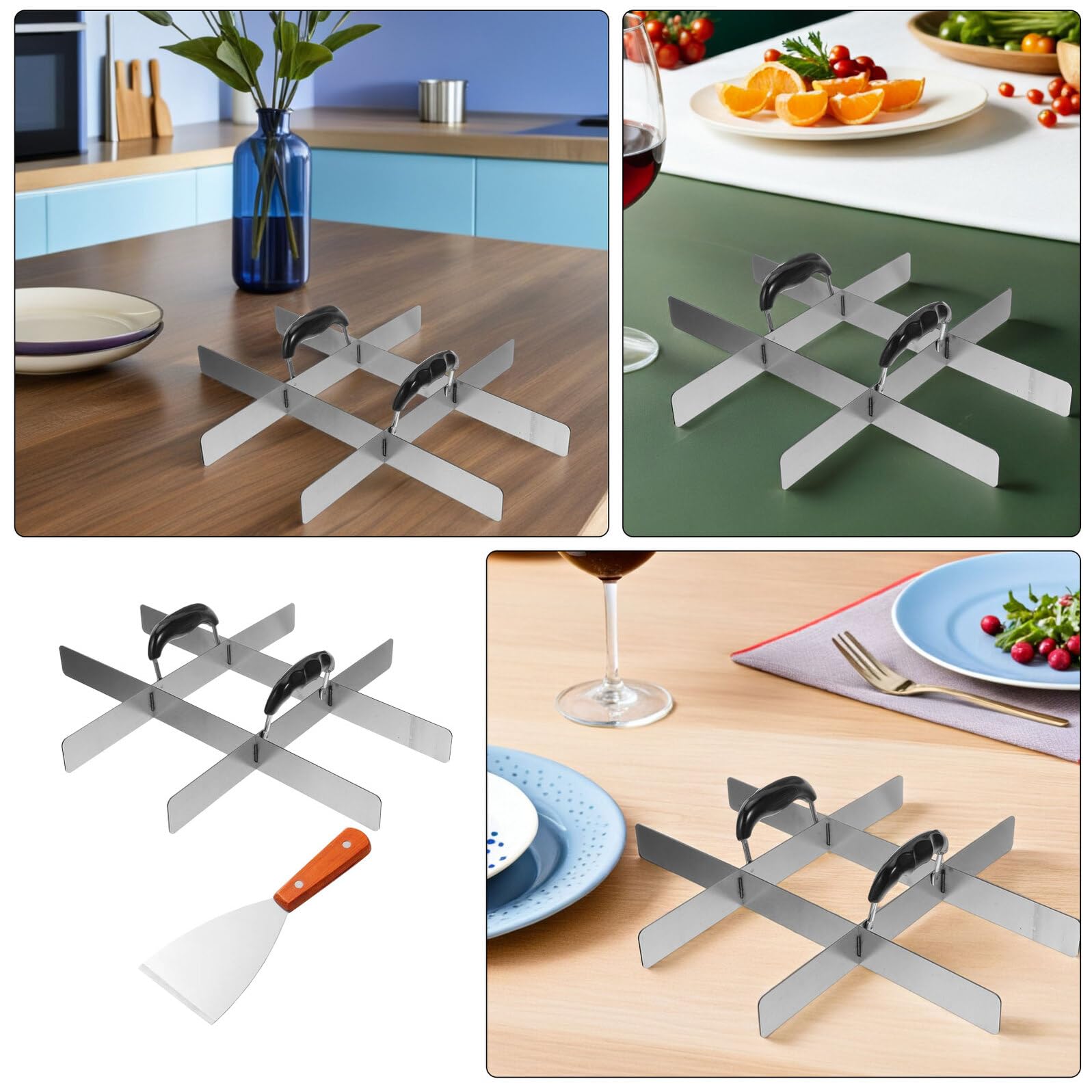 VICASKY Coupe-Gâteau en Acier Inoxydable 2 Pièces avec Marqueur 9 Parts et Spatule Bêche Inclinée Outil de Portionnement Précis pour Tiramisu Gâteau Tarte et Pâtisserie Accessoire la