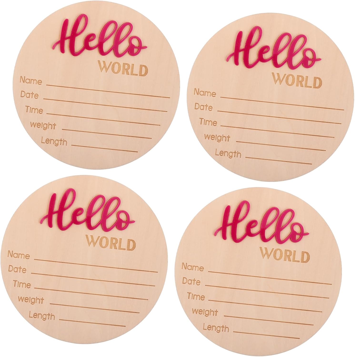 4pcs Rustic Baby Arrival Sign for Newborns Wooden Birth Announcement Plate Name Card for Baby Showers and Nursery Decor