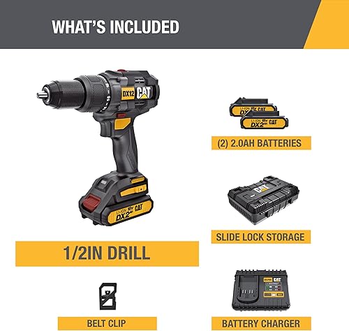 Miniatura 9 de Cat DX12 - Taladro martillo inalámbrico de 18 V y 1/2 pulgada con batería y cargador, taladro de martillo de alta resistencia inalámbrico con 22+1+1