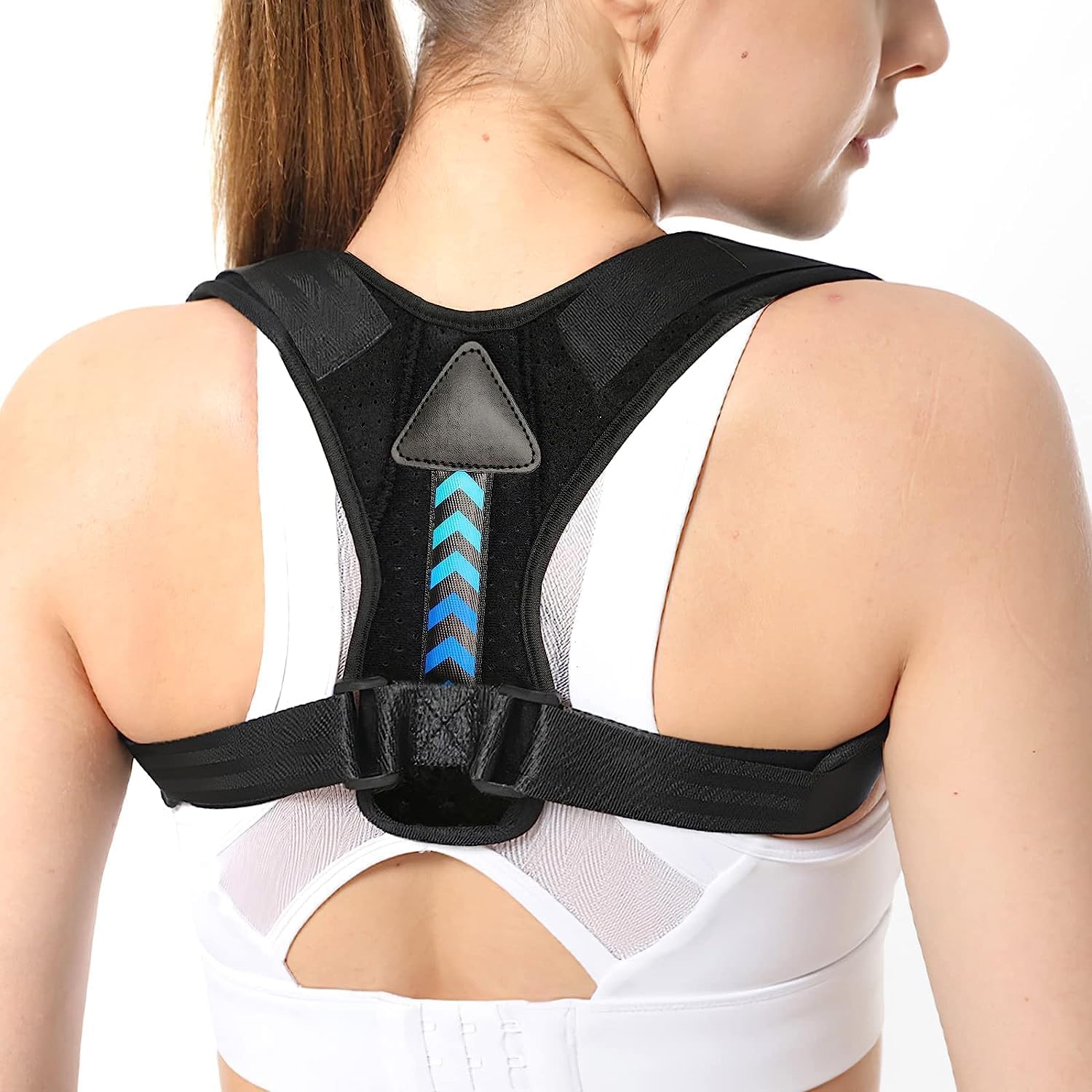 Posture Corrector, for Women Men Chest Size 25''- 49'' Clavicle Support Shoulder Neck Belt Corrector Strap Adjustable Straight Pain Relief Prevents Slouching (Blue)
