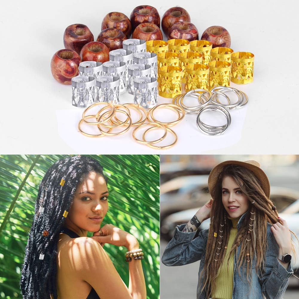 ONESING 58 Pcs Dreadlocks Crochet Needles Dreadlock Tool Dreadlocks Crochet Hooks (0.75mm 1 Hook, 2 Hooks, 3 Hooks) Dreadlock Tool Dreadlocks Beads Metal Cuffs Hair Braid Rings