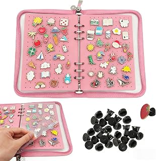 6 Pages Enamel Pin Display Book A5 Pin Collection Book with 50 Pcs Pin Backs Portable Pin Collection Display for Pin Trading Book for Collectors Pin Storage Pin Binder with Clear Protective Pages