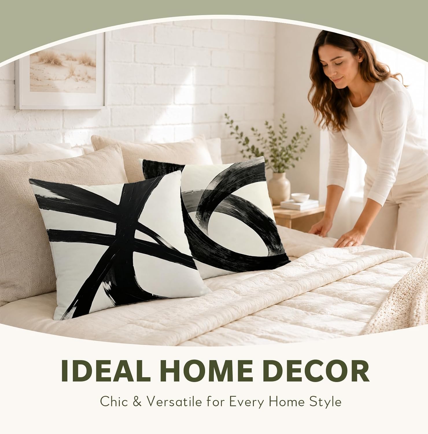 Black and White Abstract Striped Line Pillow Cover 18x18 Set of 2 image 2