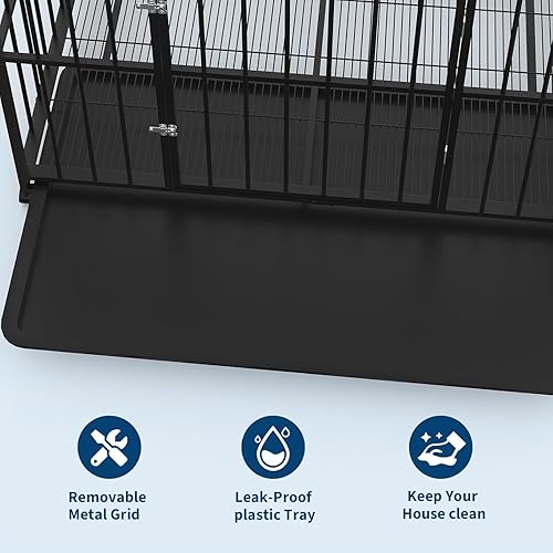 Miniatura 6 de Jaula para perros de 48 pulgadas, perrera de acero inoxidable para uso en interiores, jaula para perros a prueba de fugas con ruedas y bandeja