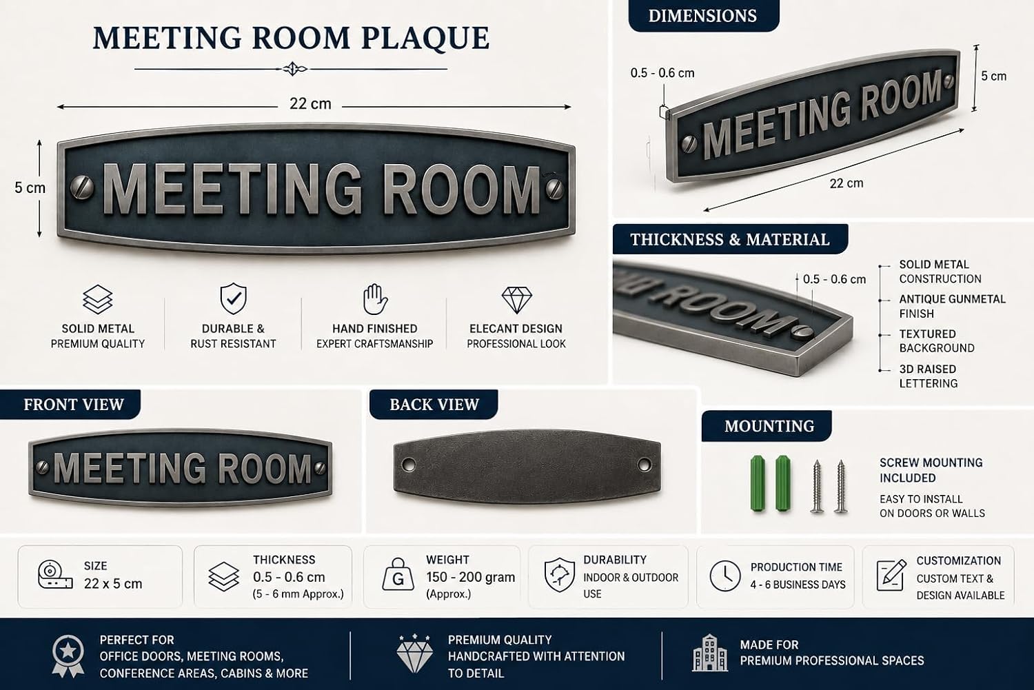 Personalized Solid Brass Plaque Sign Custom Engraved Name Plate for Door, Home, Office, Restaurant & Business | Indoor Outdoor Weather Resistant Wall Sign | Multiple Sizes 22x5cm to 50x18cm | 4 Finishes (oil-Rubbed Bronze Finish)