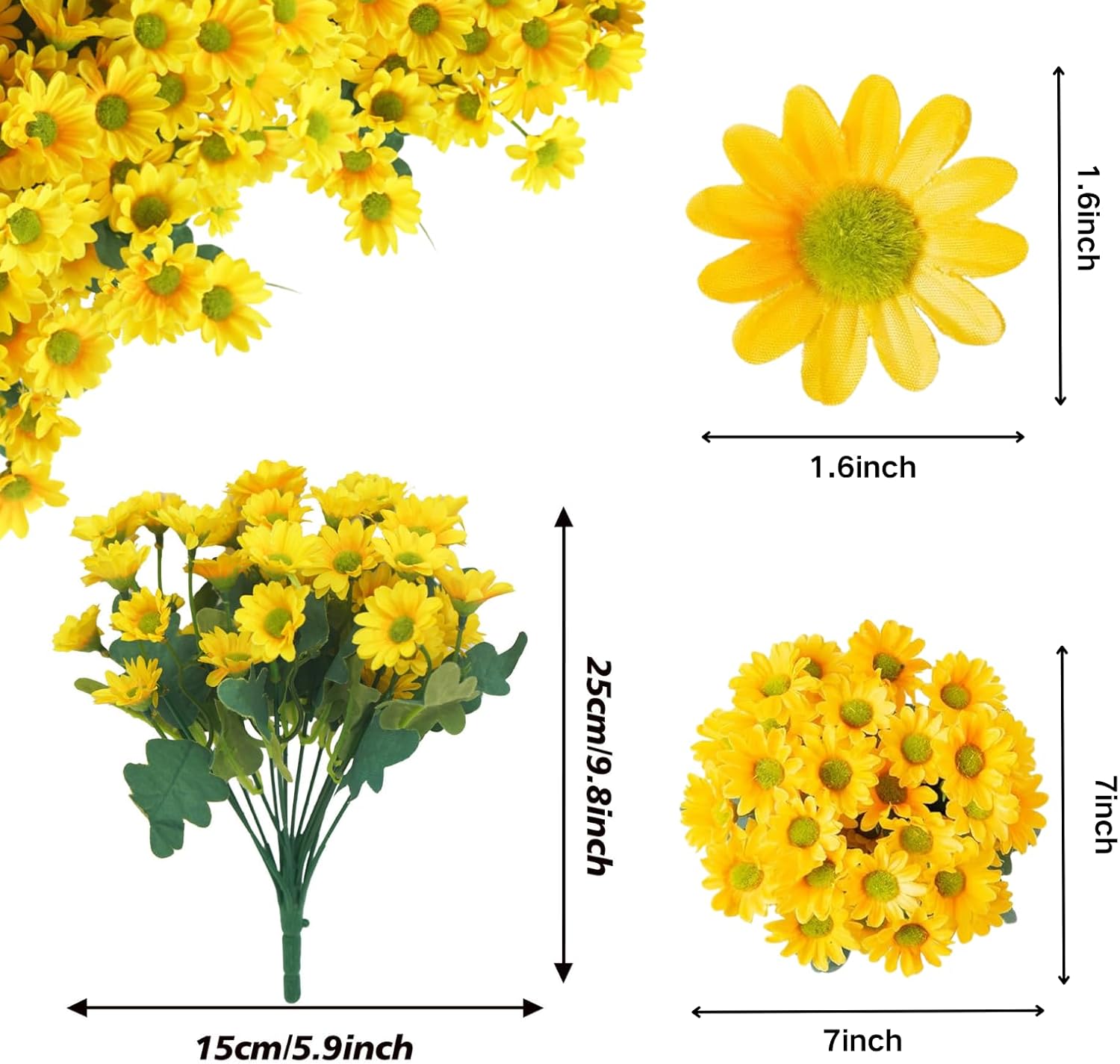 ASTRYAS 6 Bundles Daisy Artificial Flowers Yellow Faux Fake Mum Flowers Silk Daisies for Home Decor Garden Outdoor Indoor Porch Patio Garden(14 Branches,Yellow)