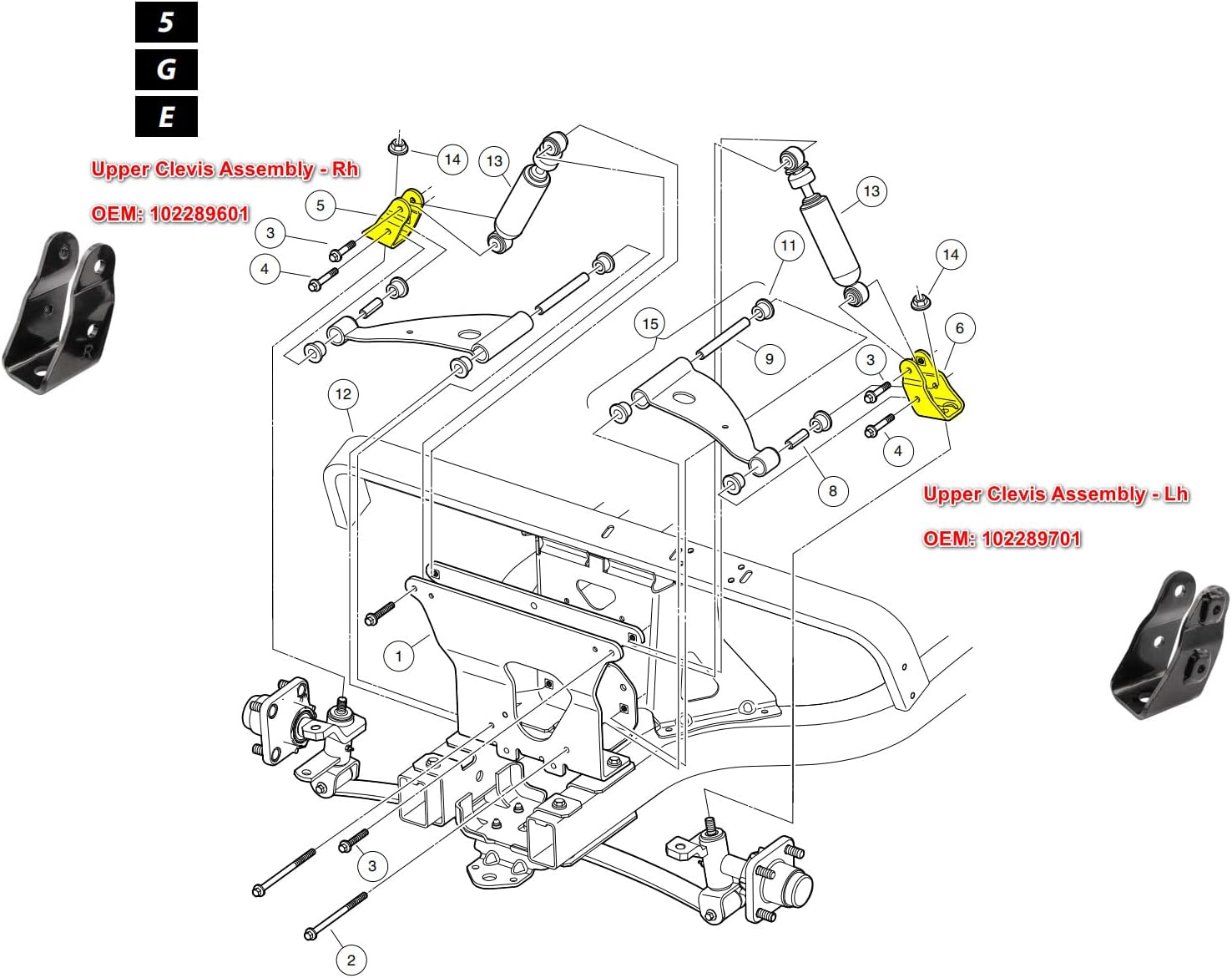 DRIVE UP Golf Cart Upper Clevis Assembly for Club Car Precedent 2004-Up and Tempo 2018-Up G&E Models Driver Side Passenger Side OEM 1022897-01, 1022896-01