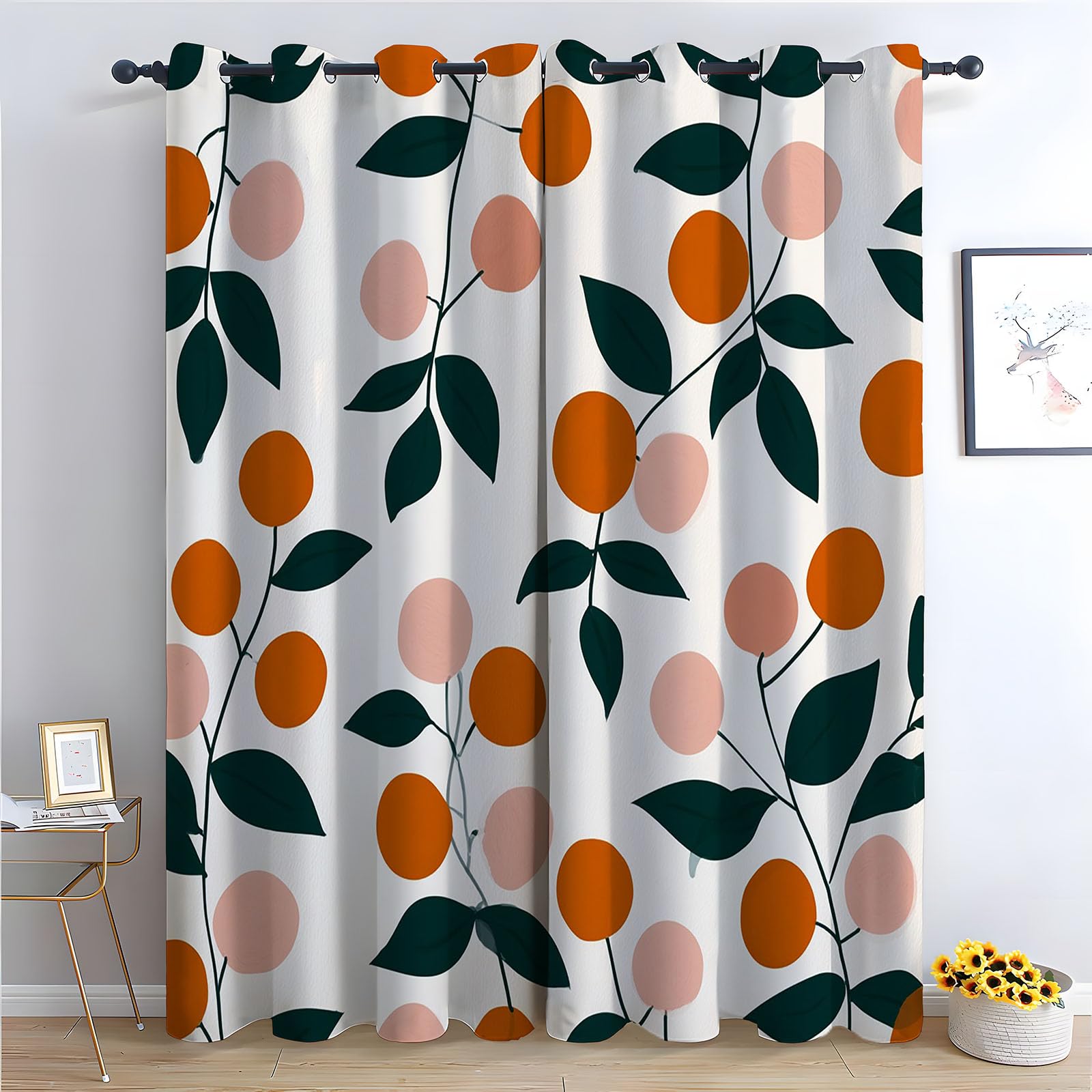 Rideaux thermiques à oeillets orange et vert H180xL140 cm