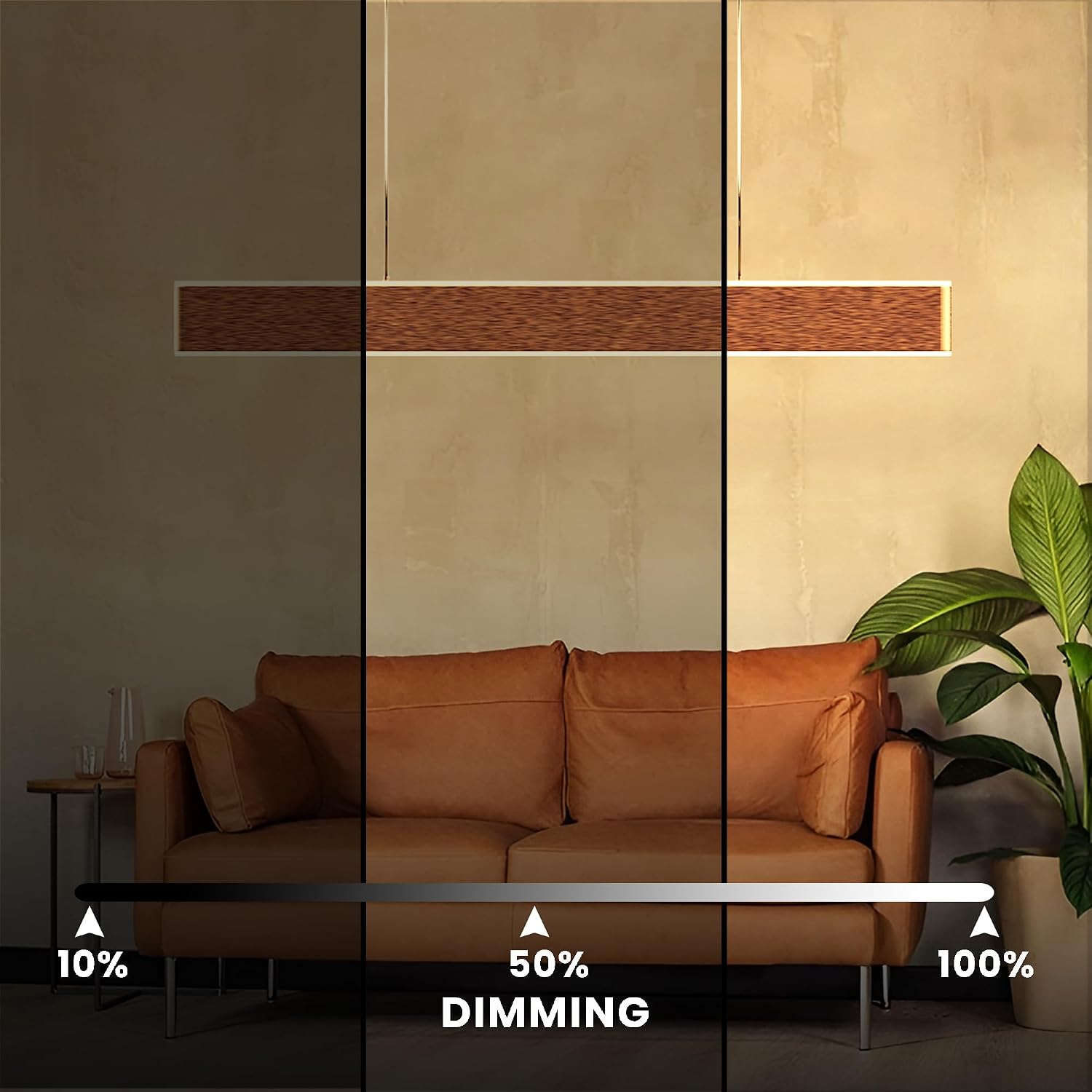 LEDMyplace 52W LED Dimmable Linear Pendant Light, Dining Room Light Fixtures Kitchen Island, 3000K Warm White, 2600 Lumens, Modern Ceiling Brown Hanging Lamp for Entryway, Living Room, Bedroom