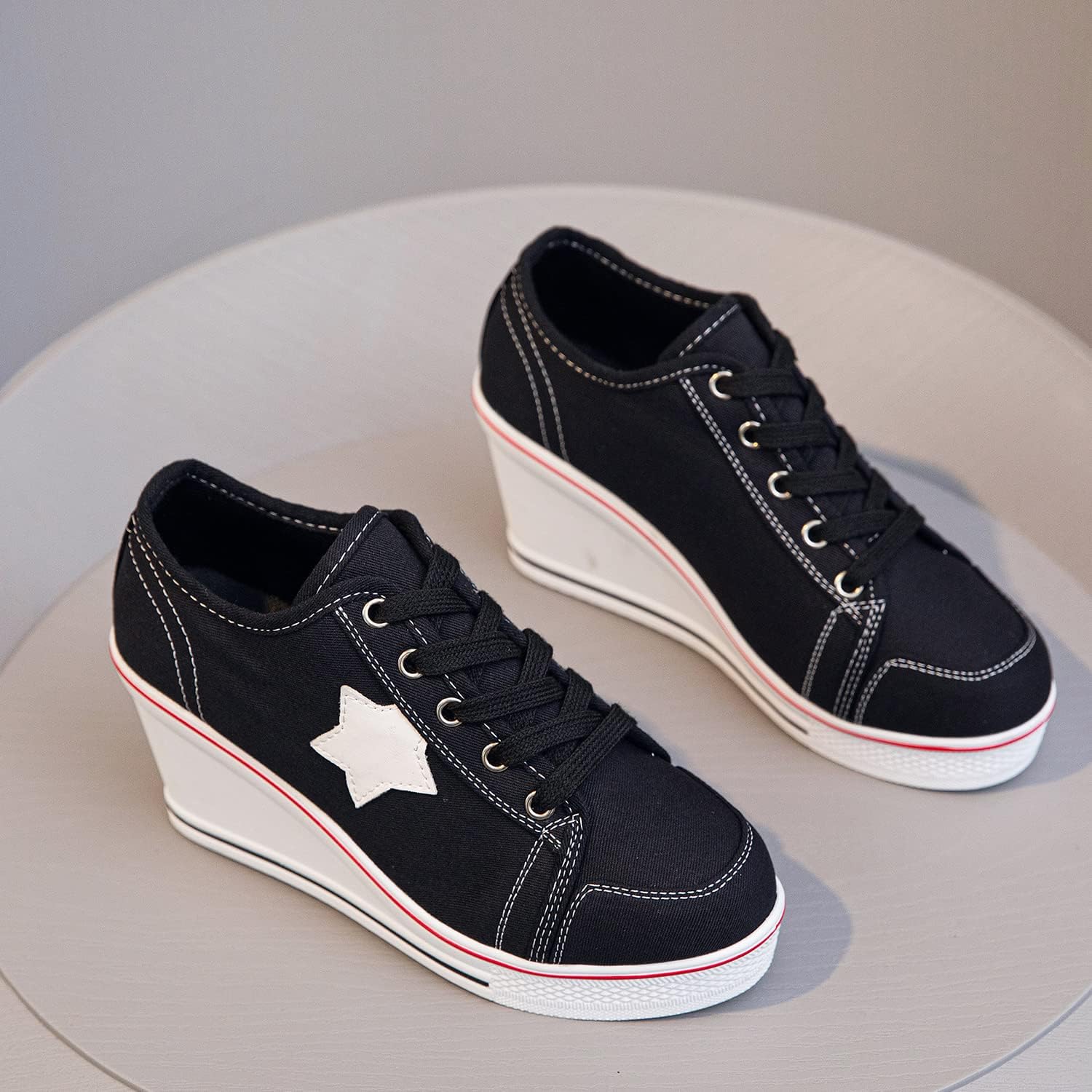 Women's Canvas High-Heeled Shoes Fashion Sneakers Casual Shoes for Walking Platform Wedges Pump Shoes - Image 4