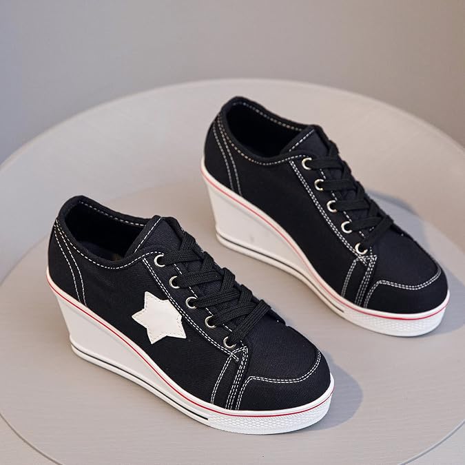 Women's Canvas High-Heeled Shoes Fashion Sneakers Casual Shoes for Walking Platform Wedges Pump Shoes