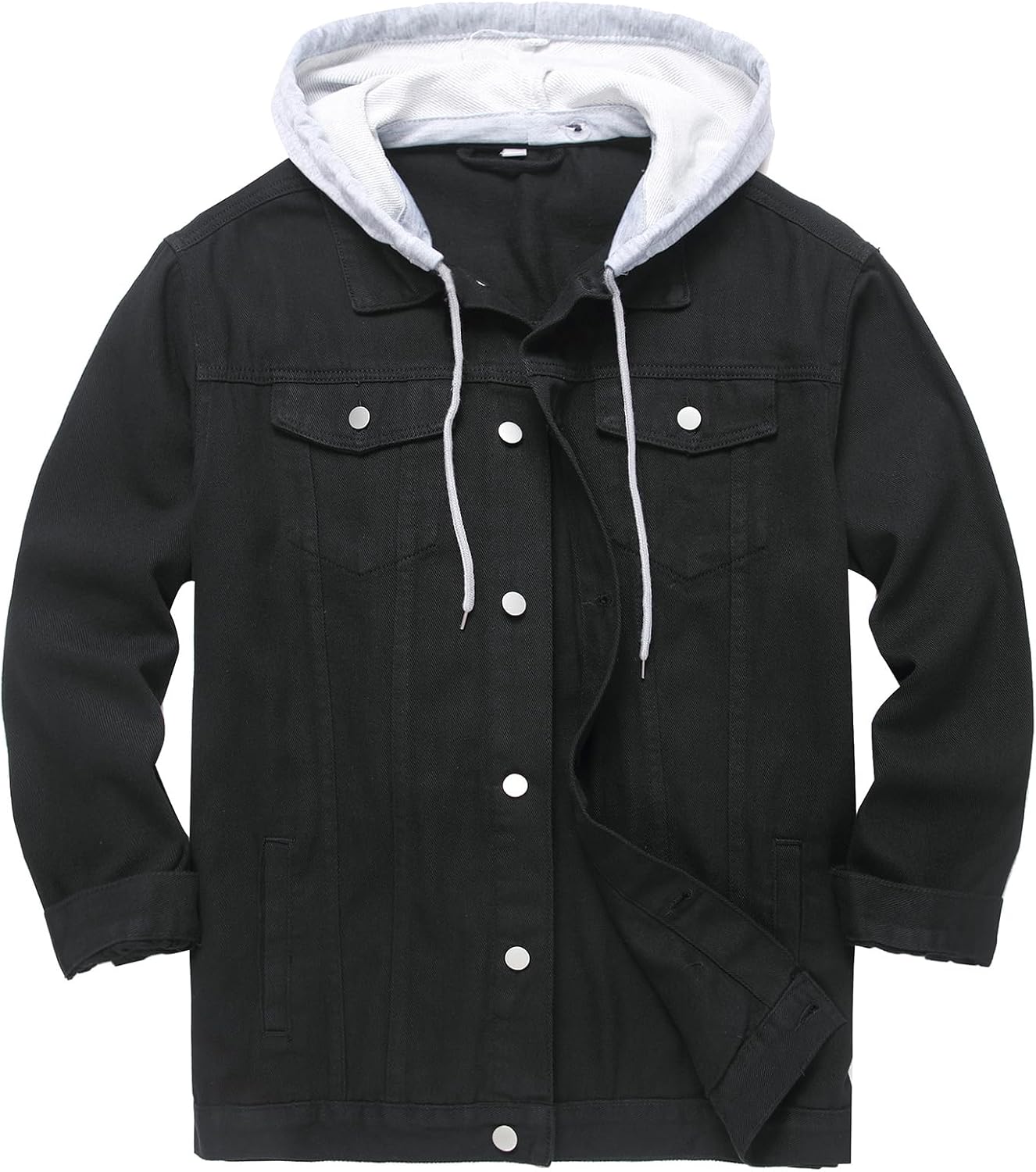 LZLER Men's Jean Jacket Hoodie Classic Casual Loose Fit Long Sleeve Trucker Coat Denim Jacket with Hood