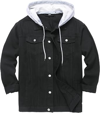 LZLER Mens Jean Jacket Hoodie Classic Casual Loose Fit Long Sleeve Trucker Coat Denim Jacket with Hood