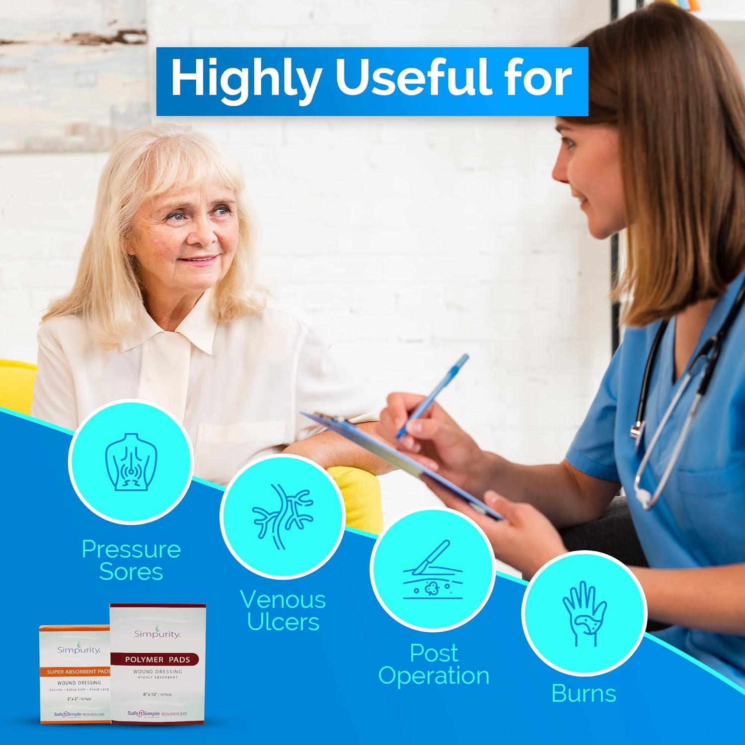 Simpurity Super Absorbent Polymer Wound Dressing - 8"x10" Individual Thick Pads - Dressing Supplies for Wounds - Bordered Polymer Dressing for Wound Care - Image 6