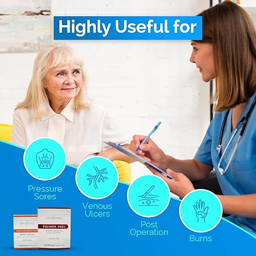 Miniatura 6 de Simpurity - Apósito de polímero súper absorbente para heridas, almohadillas gruesas individuales de 8 x 10 pulgadas, suministros de vendaje para