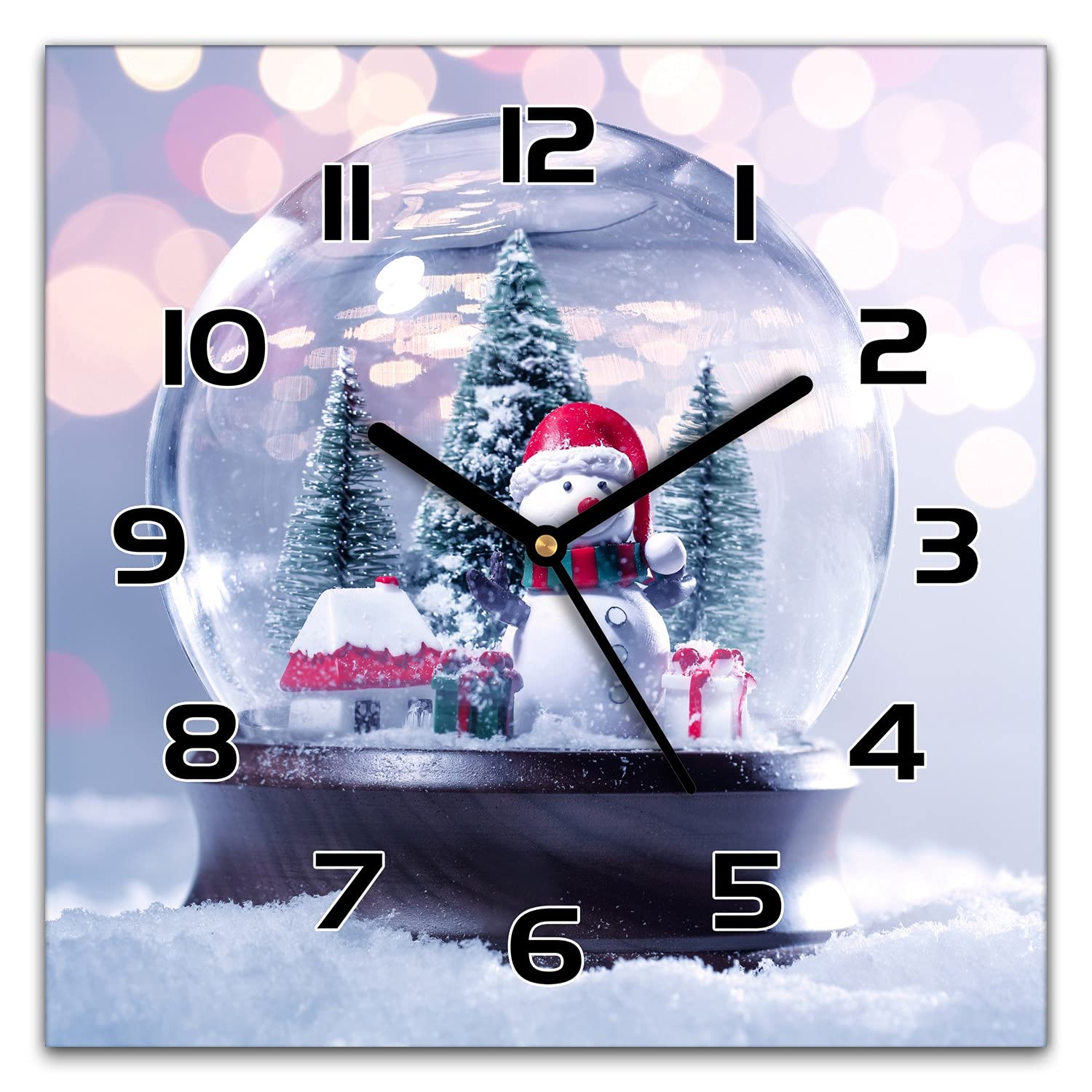 Horloge murale Noël en verre 30x30 cm silencieuse pour décorer votre salon