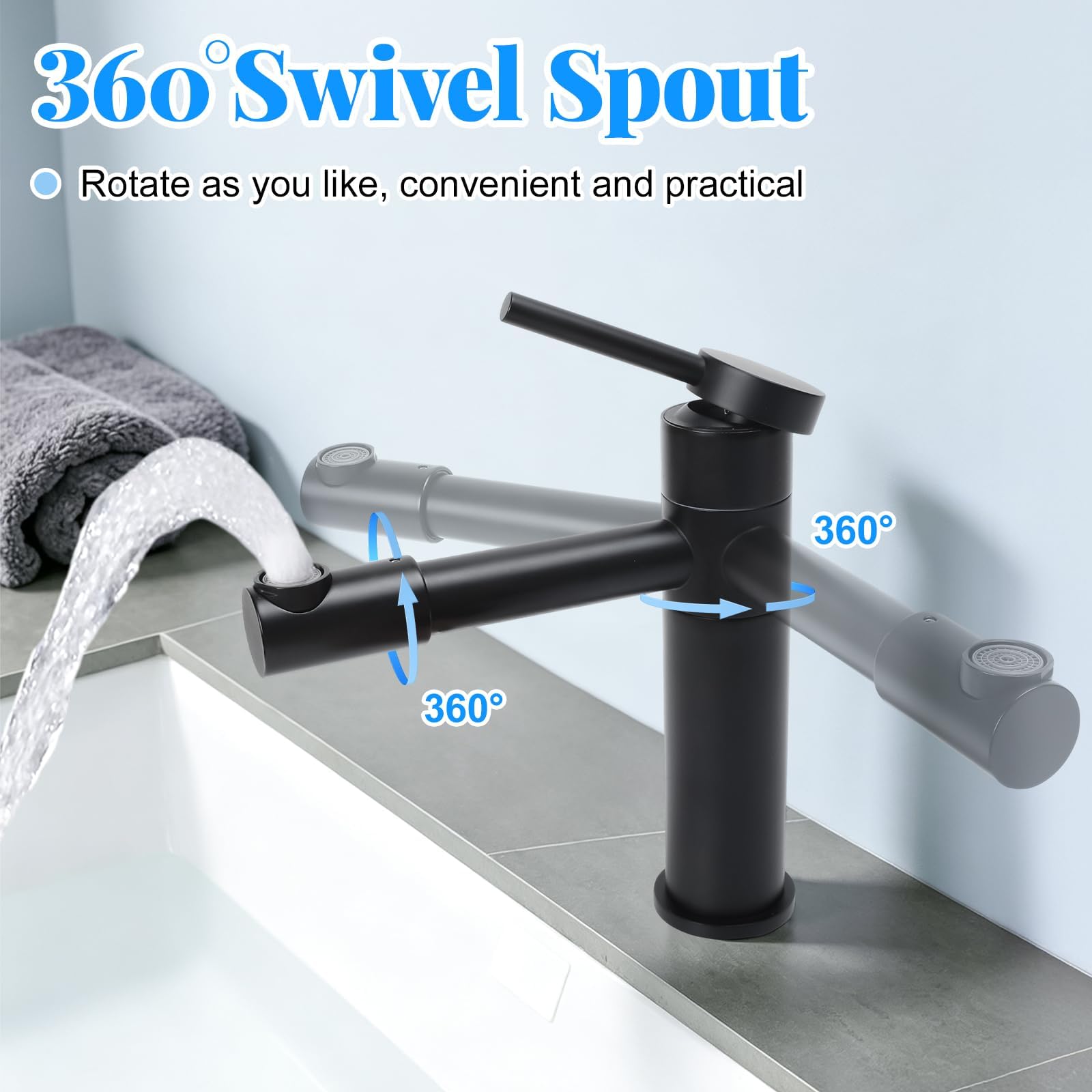 Robinet Lavabo pour Vasque a Poser Mitigeur Pivotant à 360° Noir