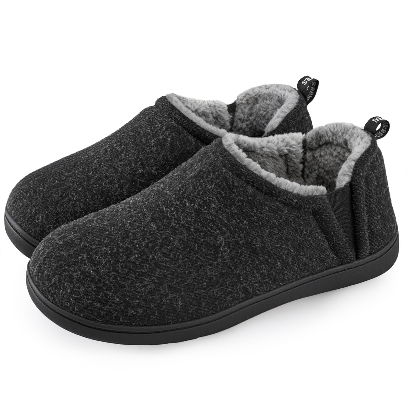 Snug Leaves Men's Wool Felt Slippers Comfy Warm Winter House Shoes with Elastic Gores
