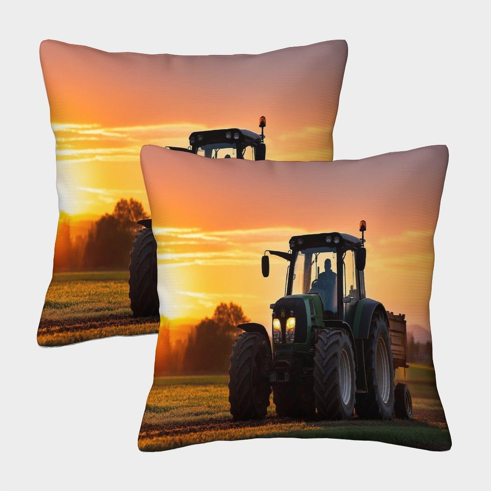 kaiyun 2 Pack Workers Drive Tractors in The Fields to Do Farm Work Pillow Case 45x45cm 3D Printing Cushion Cover,home Decoration Sofa Cushion