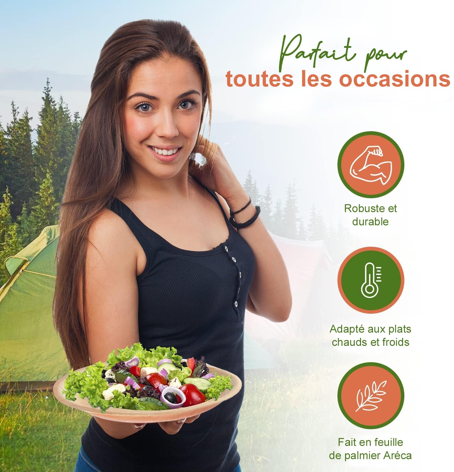 FOOGO Green 25 Plateaux de Service Jetables Feuille de Palmier, Moyens Profonds 28x17 cm, Pizza, Entrées, Canapés, Planche Charcuterie, Robuste et Ecologique Comme Plateaux en Bois pour Plats Chauds