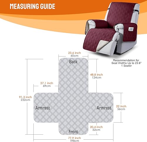 Miniatura 8 de VANSOFY Fundas 100% impermeables para sillas reclinables, funda antideslizante para sillas reclinables, protector de muebles con bolsillo, correas