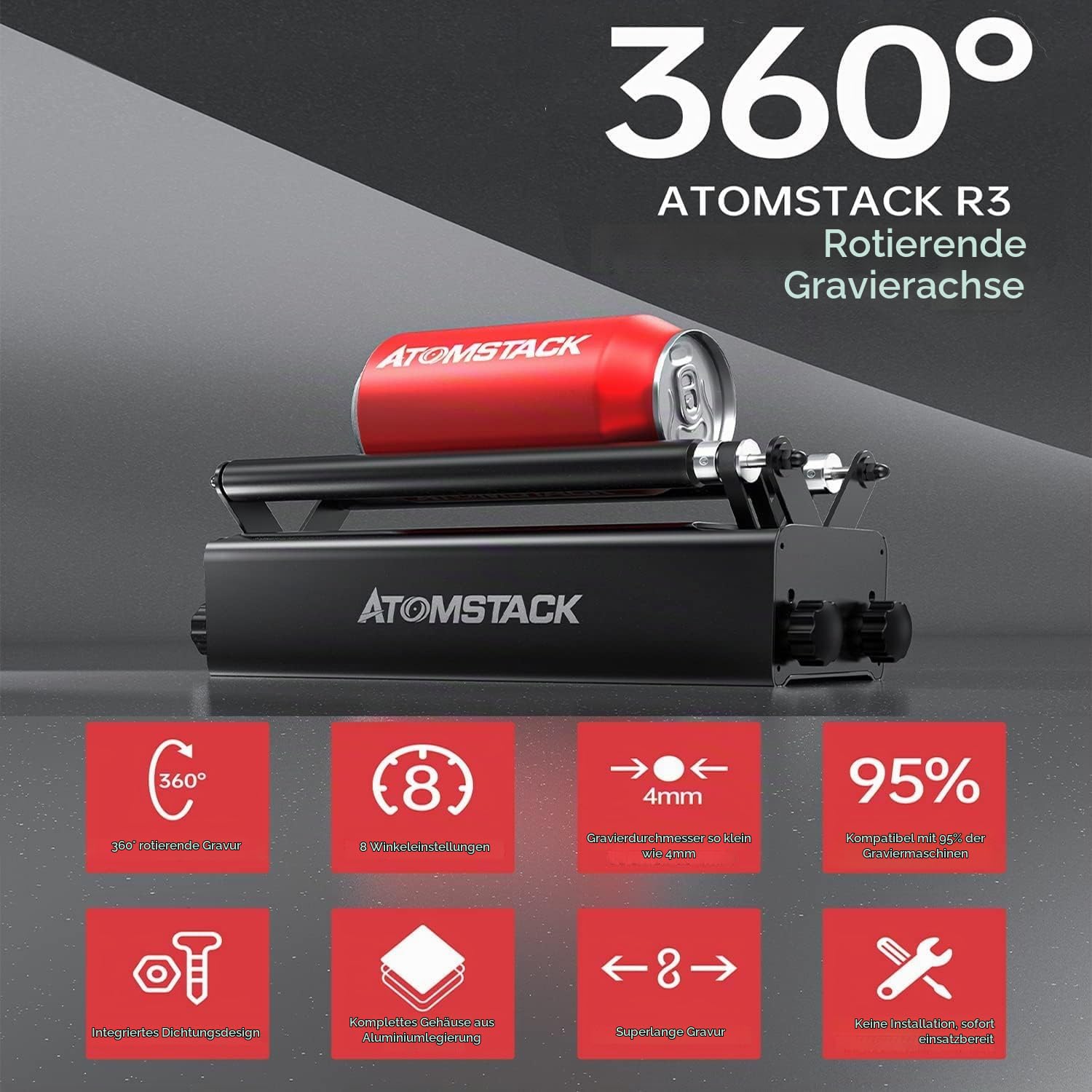 ATOMSTACK A20 PRO V2 Laser Graviermaschine 120W mit R3 Pro Laser Rotationswalze, 20W Ausgangsleistung hohe Genauigkeit Laserschneider & Gravurgerät für DIY Holz Metall Acryl Leder