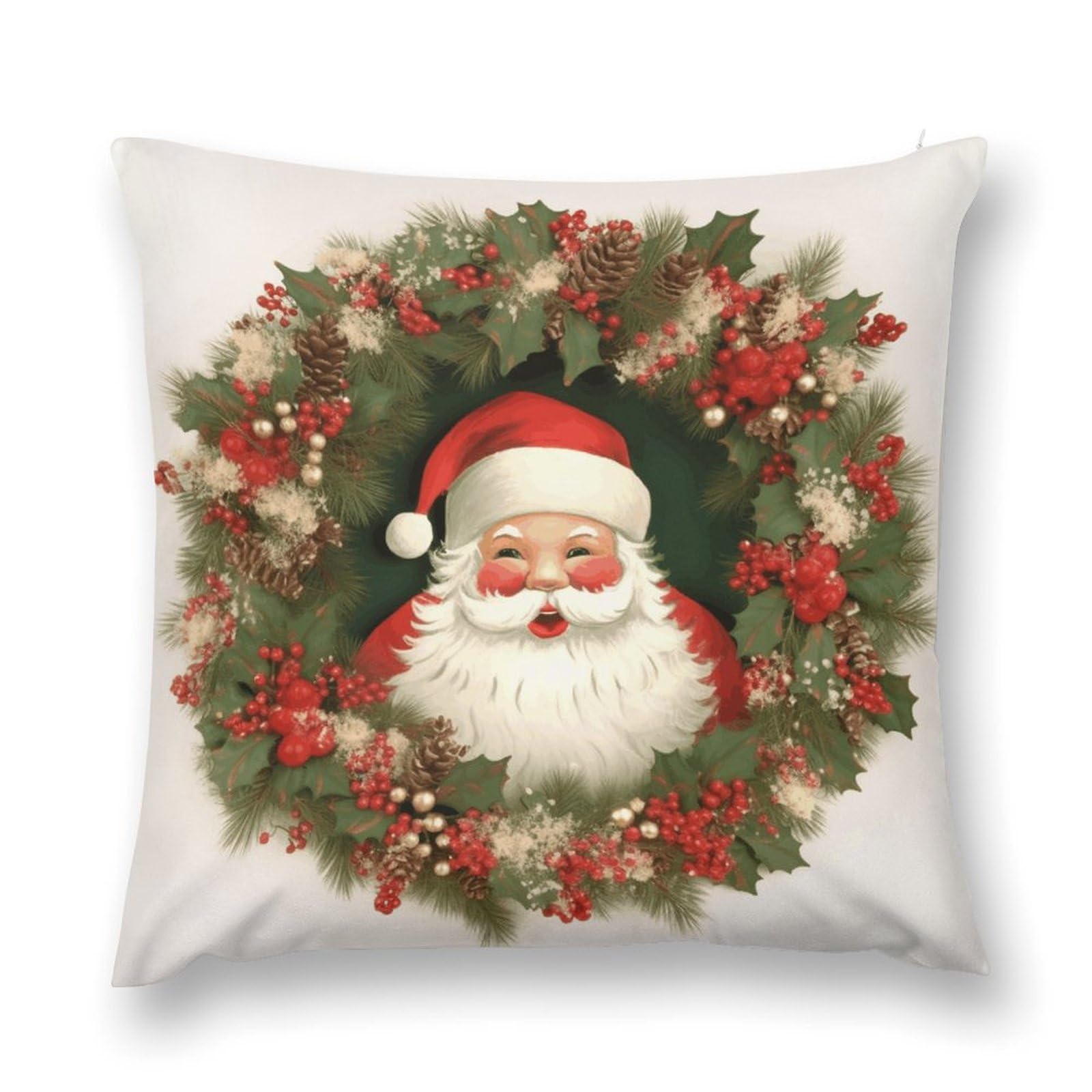 asbwuo Plush Pillow Case Christmas Holiday Santa Claus Wreath Decorative Throw Pillowcase Soft Cozy Cushion Pillow Cover for Bed Couch Sofa