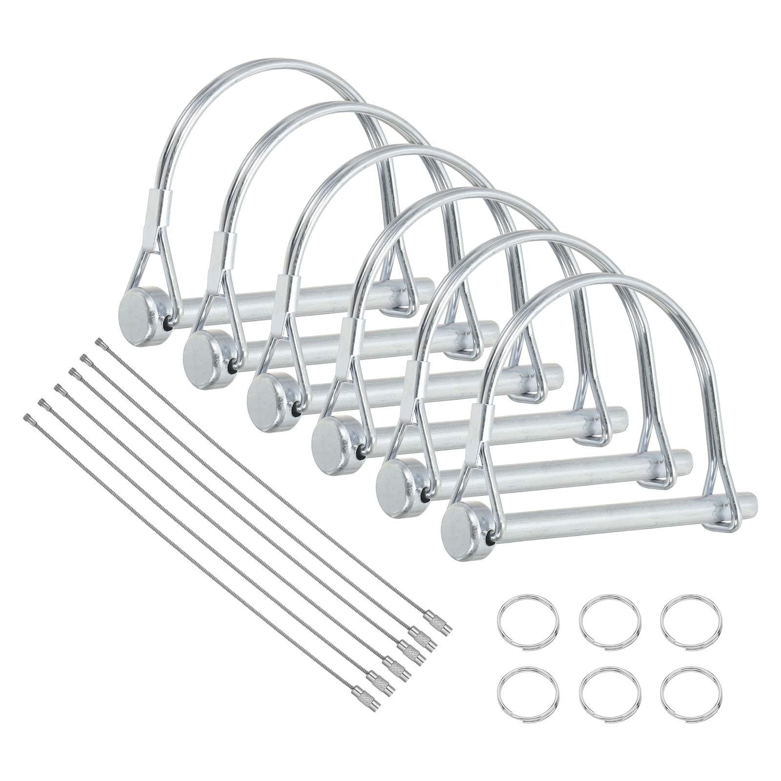 sourcing map 6Pcs Trailer Coupler Pin, 1/4"(6.3mm) x 3" Trailer Hitch Locking Pin with Steel Quick Release Ring, Wire Shaft Locking Accessories for Farm Lawn Garden Wagons Towing