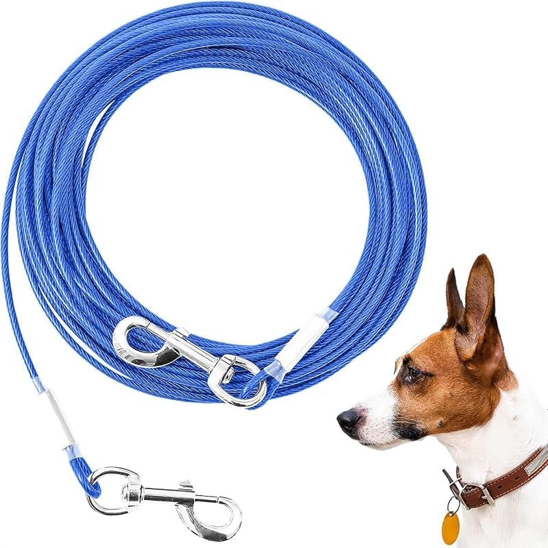 Cabo de Contenção para Cães Mi Metty em Aço com Proteção de PVC e Mosquetão Giratório Azul, 9,14 m