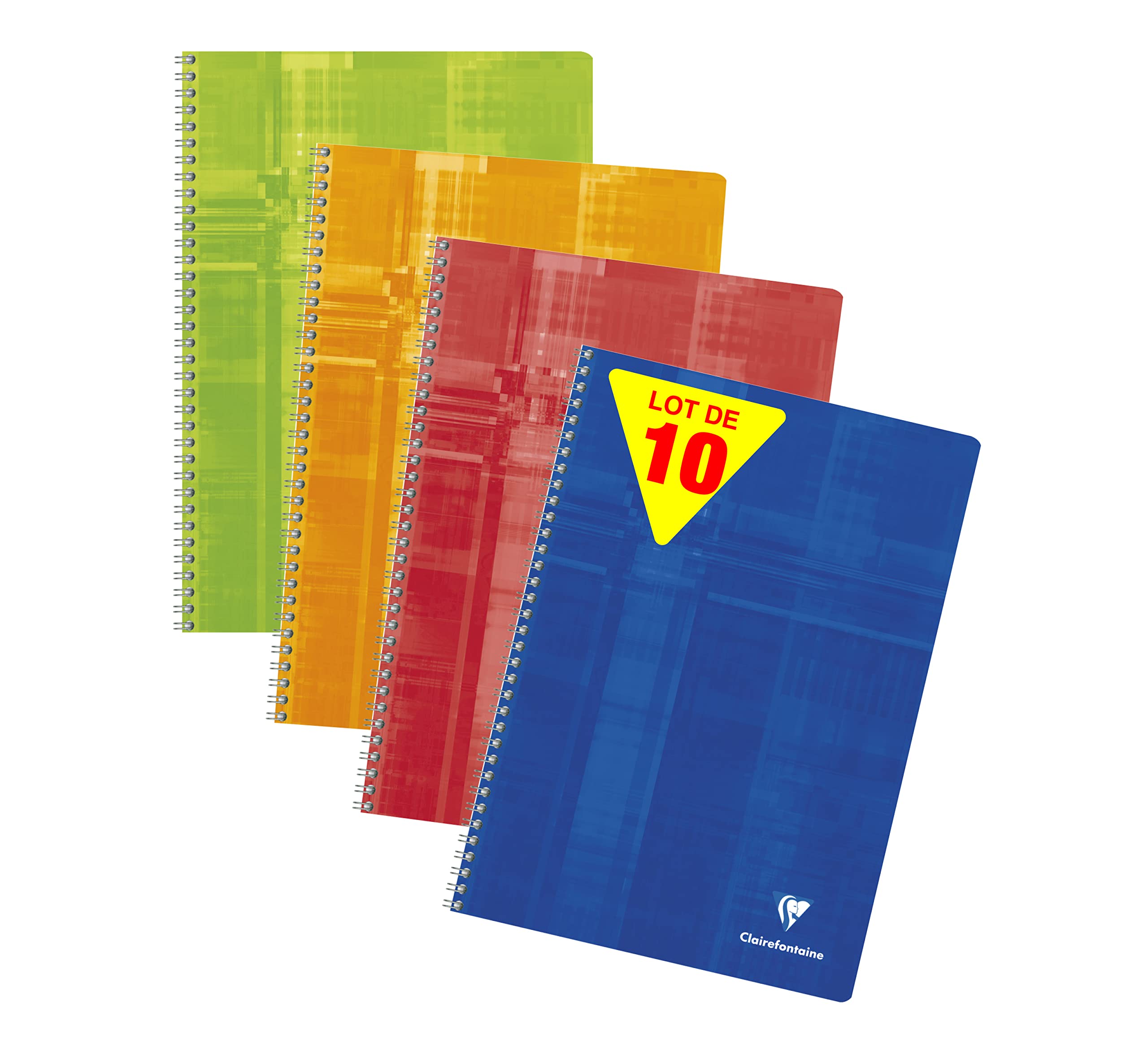 Clairefontaine 81444C Lot de 10 Cahiers à Spirale - A4 21x29,7 cm - 100 Pages Quadrillées 4x4 - Papier Blanc 90 g - Couverture Carte Pelliculée - Couleurs Aléatoires