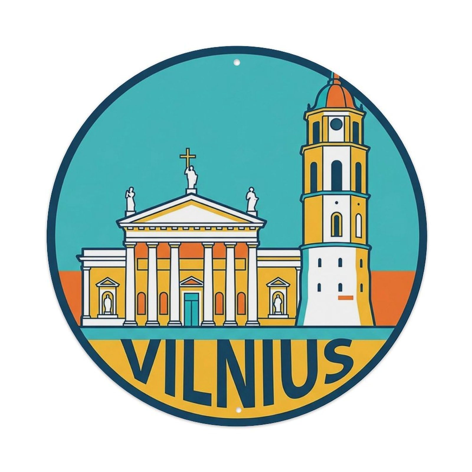 Vintage Travel Lithuania Vilnius Vintage Metal Tin Sign Plaque Wall Decor for Cafe, Club Bar, Office, Garden Metal Poster 8x8Inch