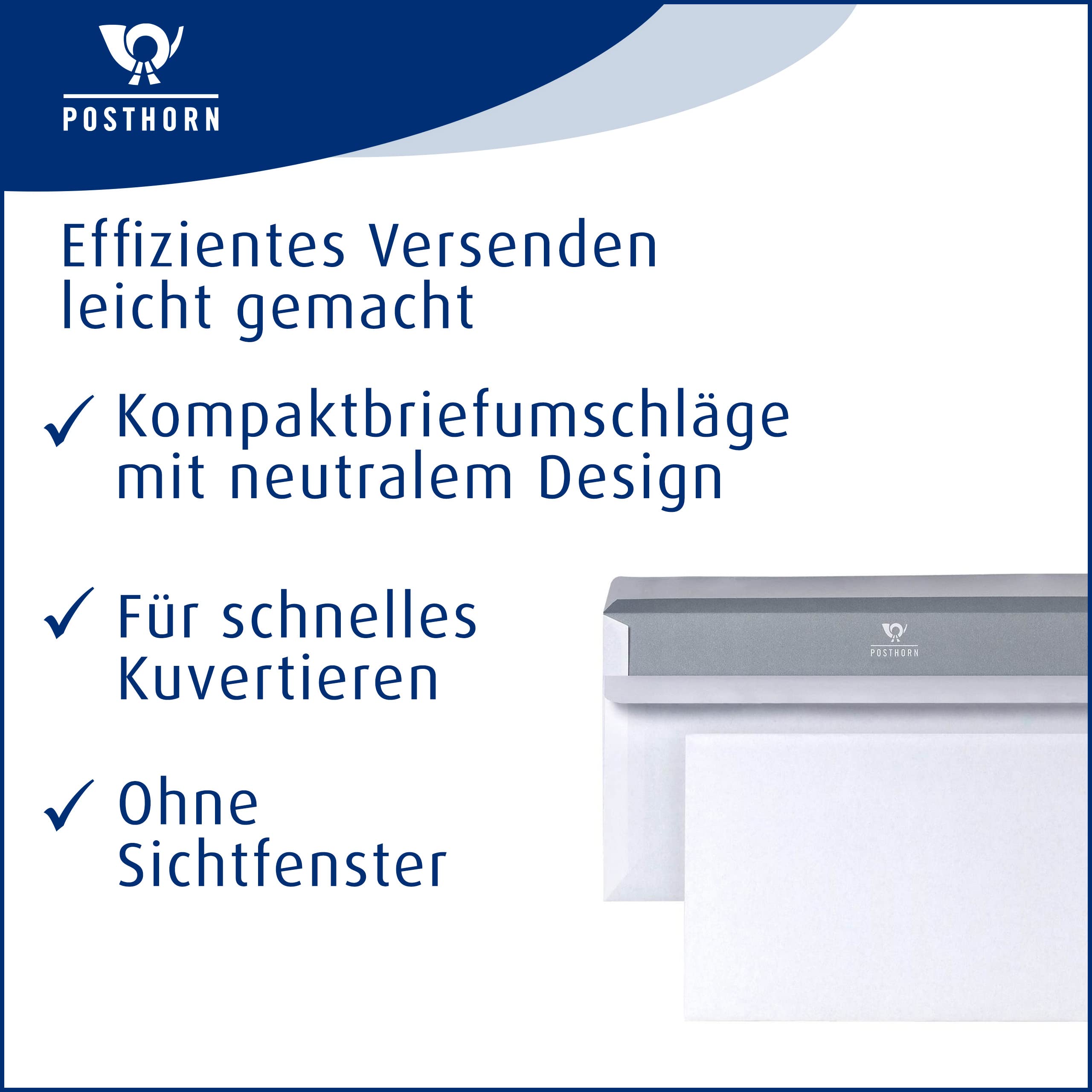 Post Cuerno 01239144 Sobres DIN Largo + (125 x 235 mm, 80 g) Color Blanco, autoadhesivos, 1000 unidades