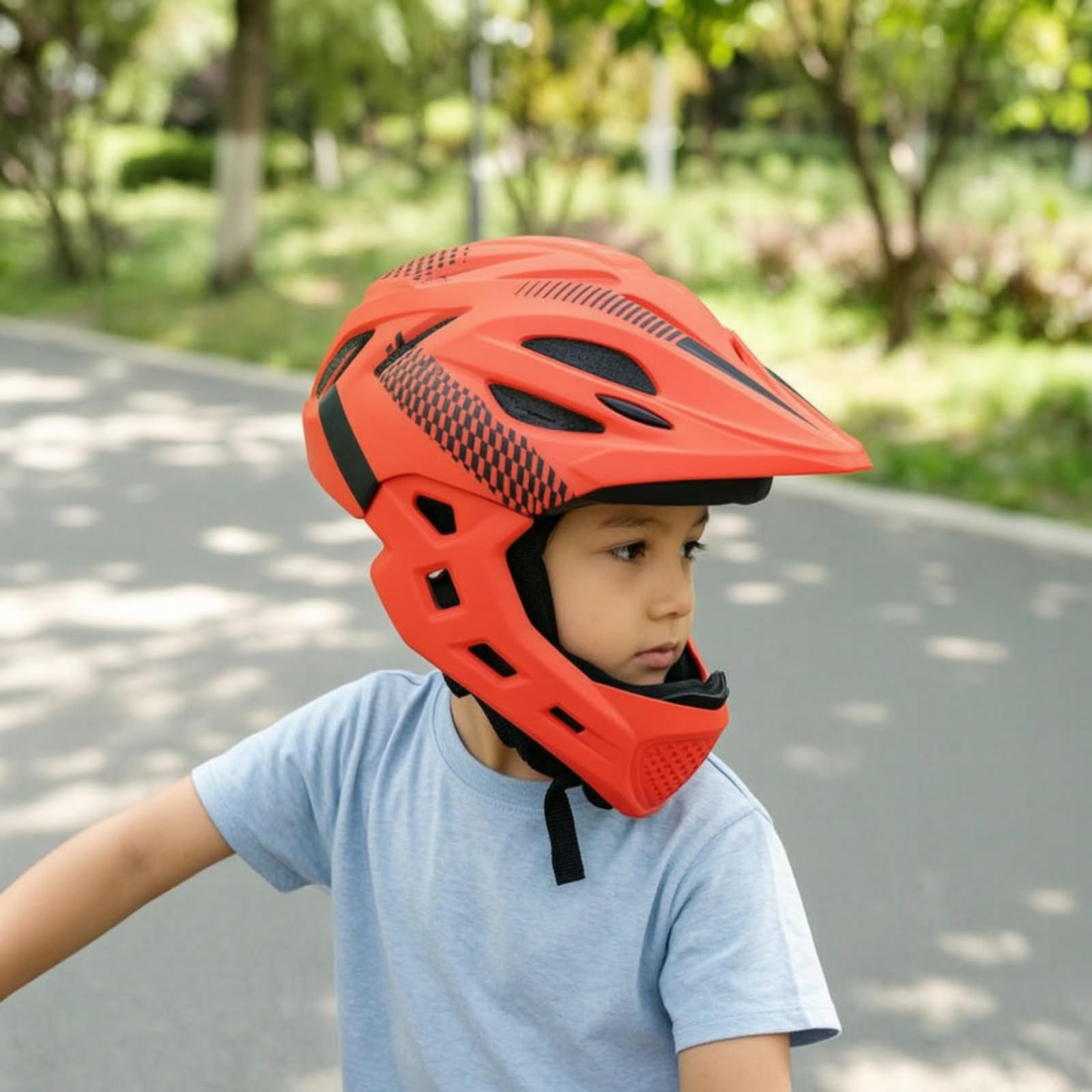 Harilla Casco da Bici con Mentoniera Resistente Casco con Mentoniera Durevole per Pattinaggio, Arancio Graffiti