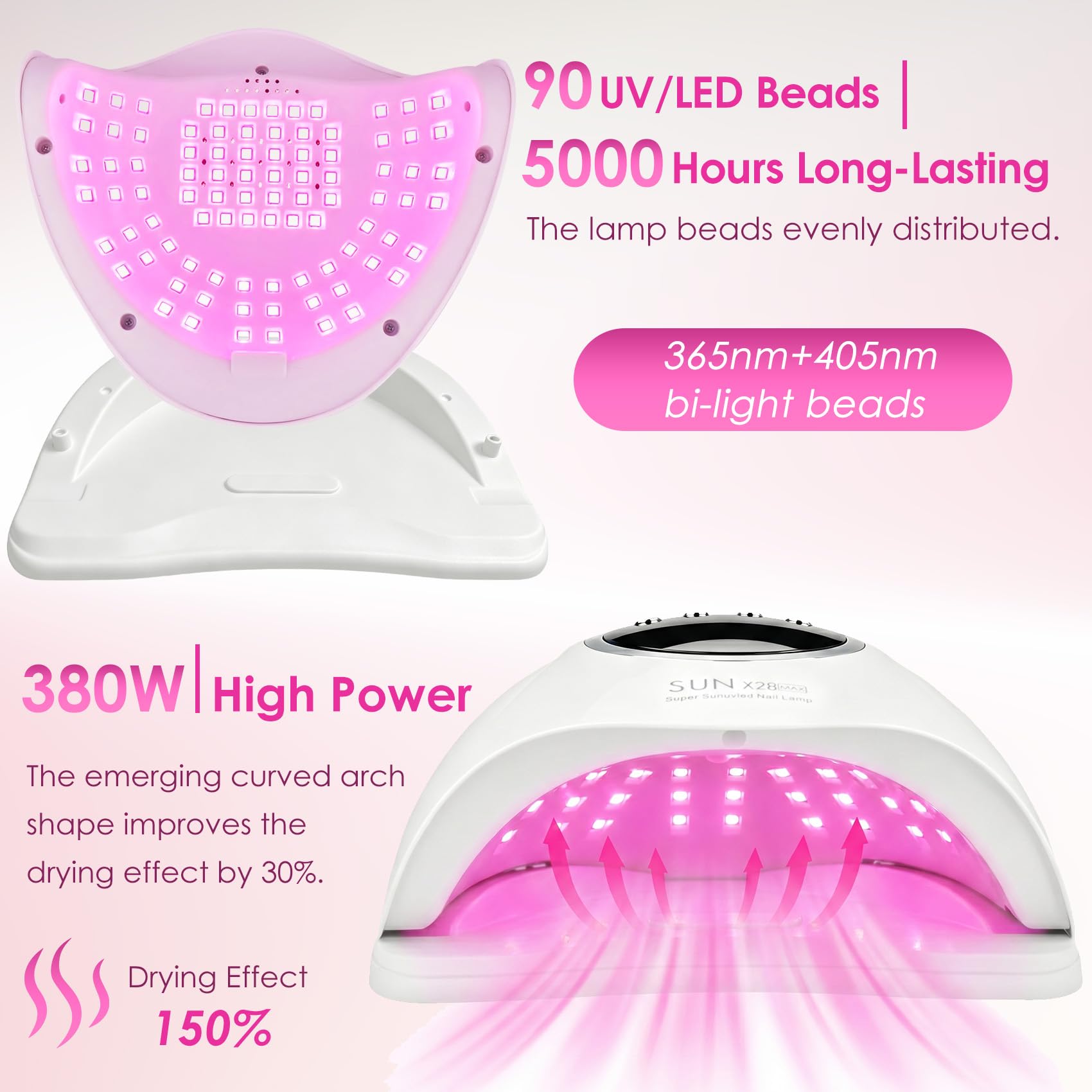 380W Lampada UV LED Unghie, 90 LED Integrati, 4 Timer, Display Digitale