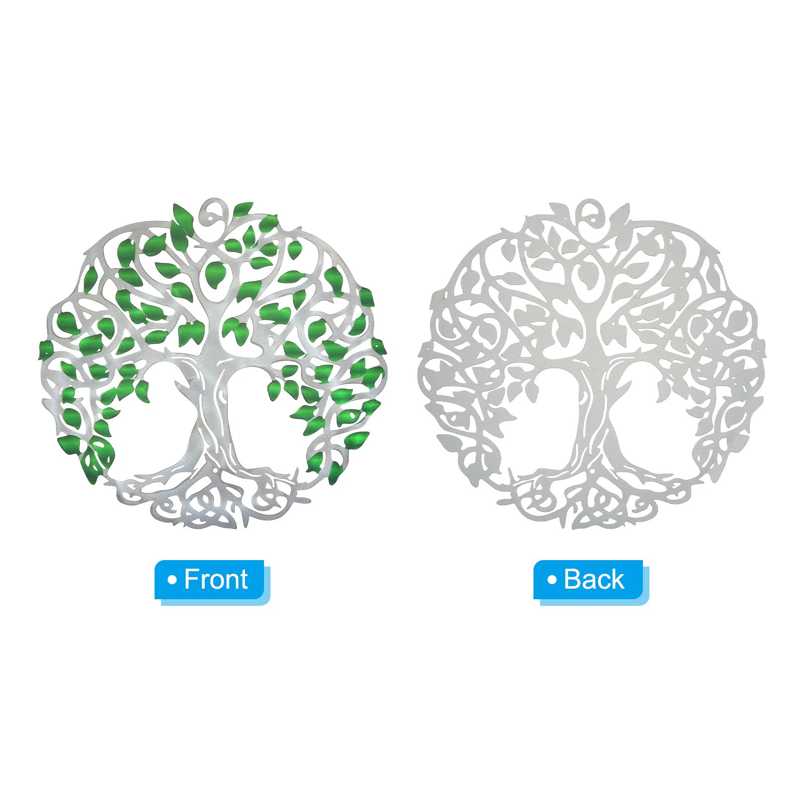 PATIKIL Metal Tree Wall Decor, Tree of Life Wall Sculpture Ornament Hanging Wall Decoration for Home Indoor Outdoor Green Silver - Image 3