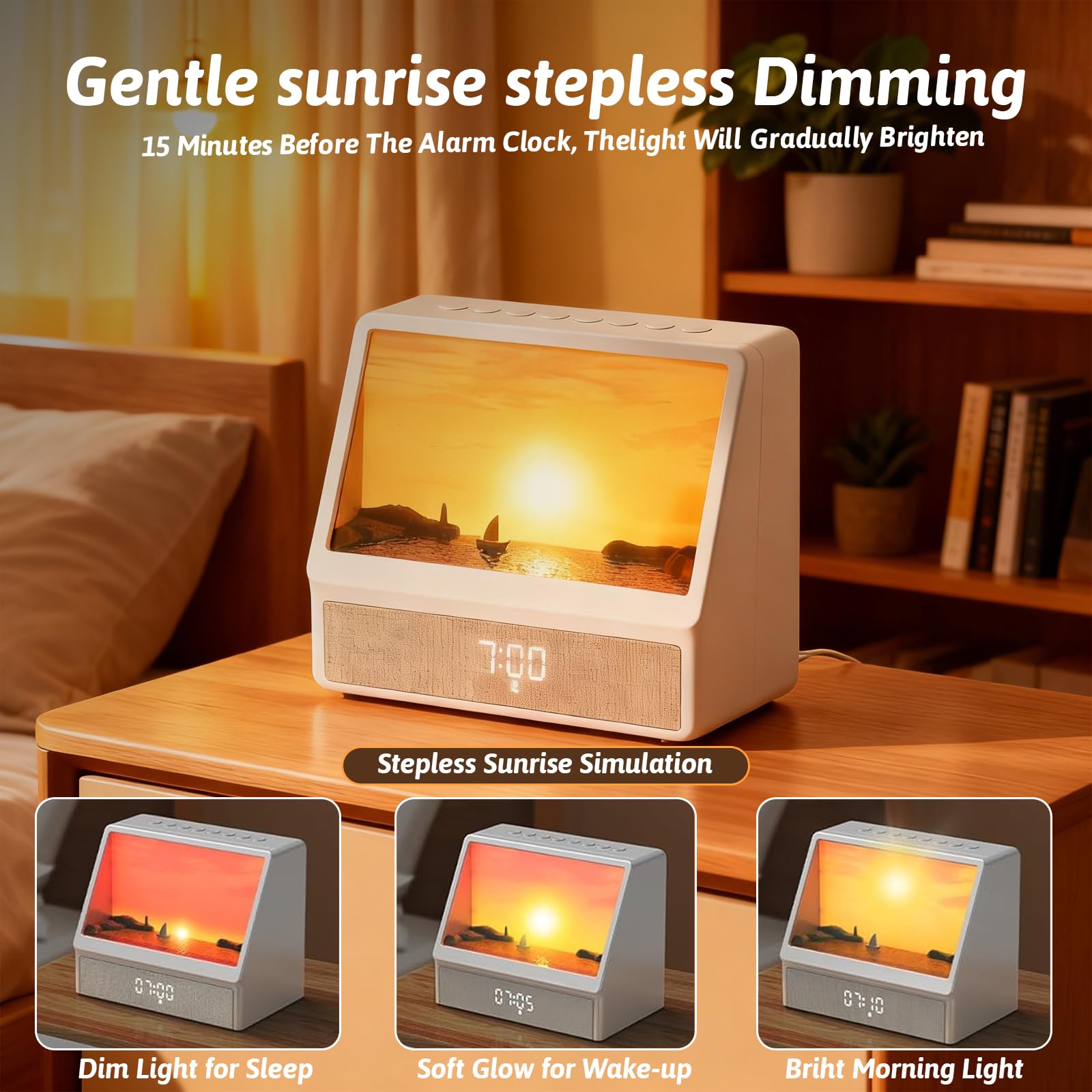 Gemmac Despertador Amanecer Simulador Luz Nocturna Inteligente Altavoces Bluetooth Ruido Blanco 12 Sonidos Relajantes Temporizador Musica Para Dormir Decoracion Hogar Habitacion Night Light Adultos