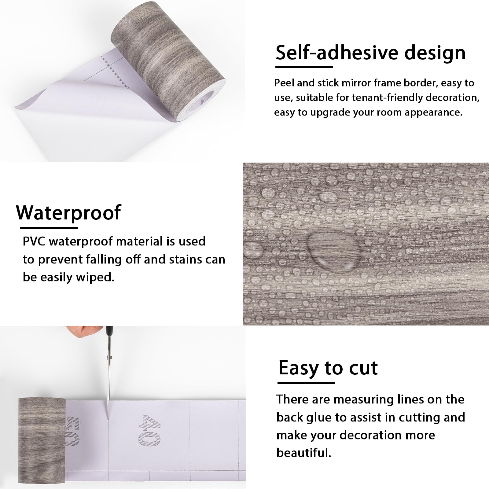Grey Wood Grain Mirror Border - Peel & Stick -7 Grey Wood Grain Mirror Border - Peel & Stick -7