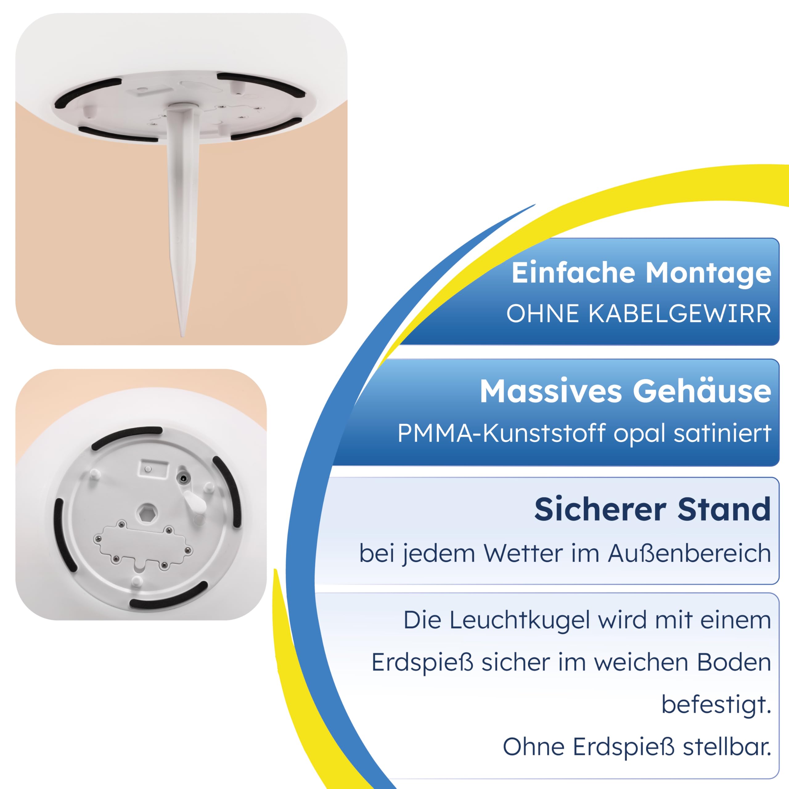 Esotec Solarkugel für den Garten Siena 40, multicolor, 40cm, Fernbedienung, USB, 16 Leuchtfarben, Akku, Solarmodul, Erdspieß, Solarleuchte, Kugelleuchte, außen, winterfest, wetterfest, 102892