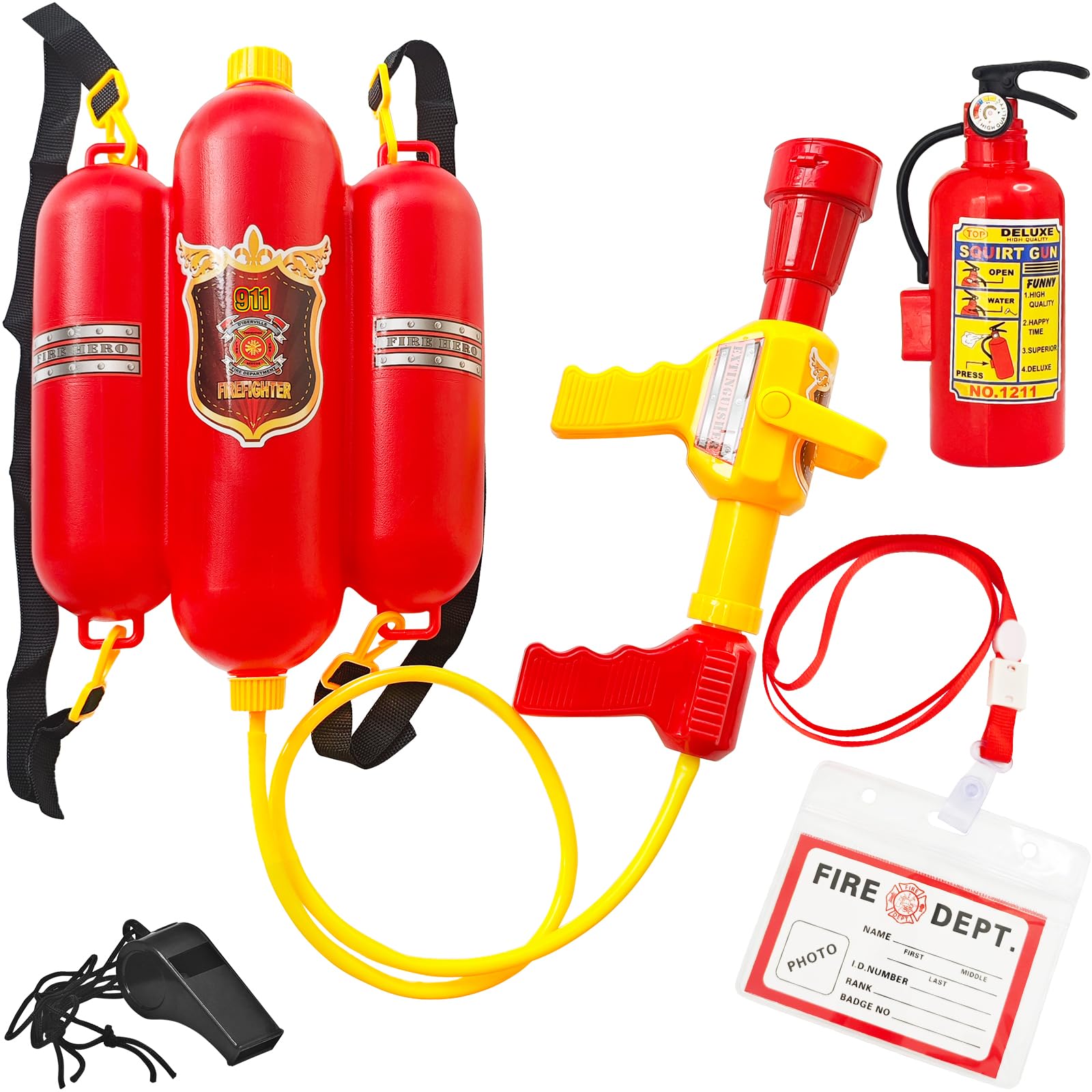 Photo 1 of Firefighter Costume Set with Water Gun Backpack,Fireman Role Play Props