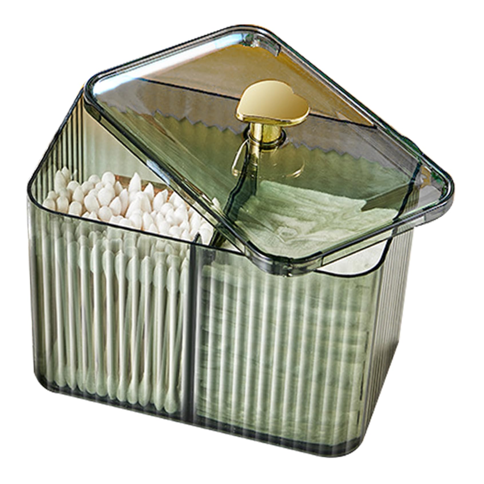 Grsrkep Cotton Swabs Dispenser 3 Grids Cotton Swabs Holder with Clear Lid Cosmetic Organizer Simple Style Pad Holder Storage Box for Table Bathroom Organizer