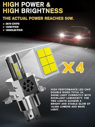 Miniatura 4 de BraveWAY Bombillas LED para faros delanteros H49003 de 100 W, 18000 lm, bombillas LED superbrillantes, 6500 K, blanco frío con ventilador de