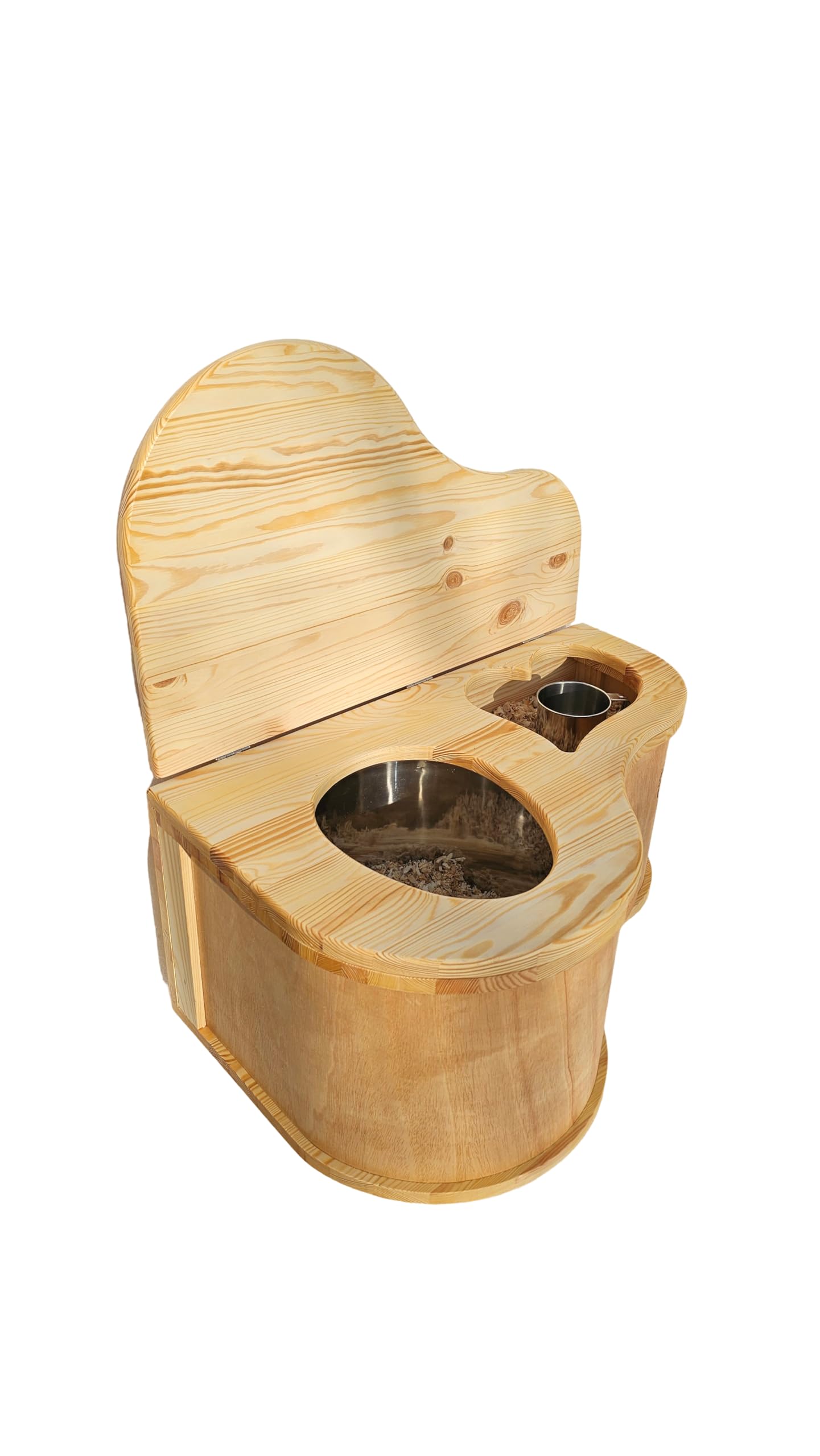 Toilette Sèche en Bois Naturel, Design Compact, avec Couvercle et Bac en Métal