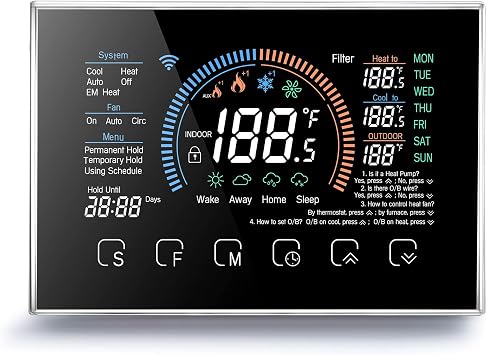 Smart Thermostats, Heat Pump Room Thermostat, 4.8 Inch Temperature Controller Color LCD Screen Programmable Thermostat for House, Fit for for for Home Office Hotel Black